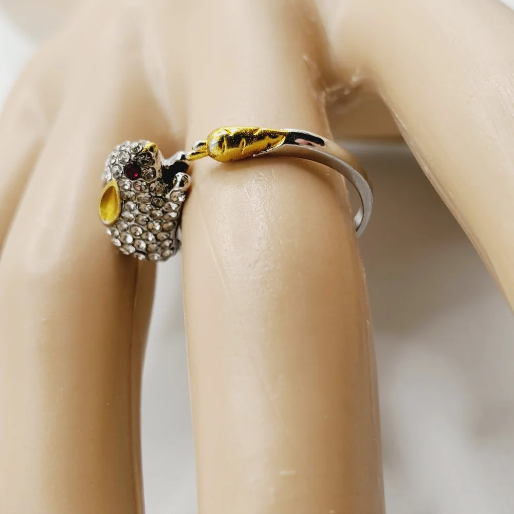 Rabbit bunny crystal ring adjustable sz 7 8 9 new Easter spring carrot 925 - Picture 8 of 12